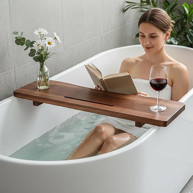 Premium Acacia Wood Bathtub Tray Caddy for Standard Tub, 29.5" L Adjustable Bath Tray for Tub, Luxury Spa Bathroom Tray Organizer Table, Bath Tub Accessories for Women, Housewarming, Birthday Gifts