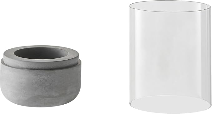 Danya B. Modern Cool Gray Cement Base and Glass Pillar Hurricane Candle Holder (Small)