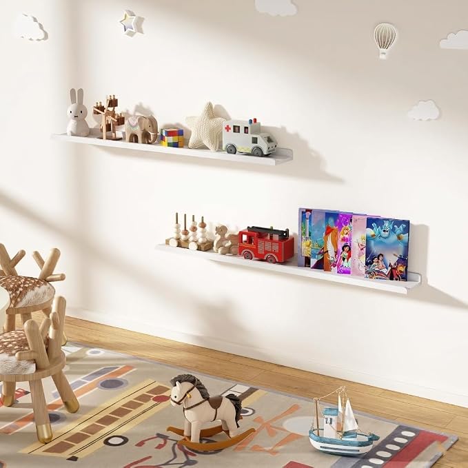 Love-KANKEI 48 Inch Long Floating Shelves Wall Mounted Set of 2, Large Wood Wall Shelves for Storage, Rustic Hanging Shelves for Display,Bedroom Living Room Bathroom Kitchen Office White