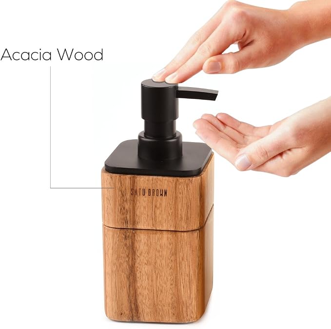 Bathroom Accessory Set Acacia Wood 3 Pieces Includes Bathroom Soap Dispenser, Bathroom Tumbler, Soap Dish Accessories for Bathroom Decor and House Warming Gift