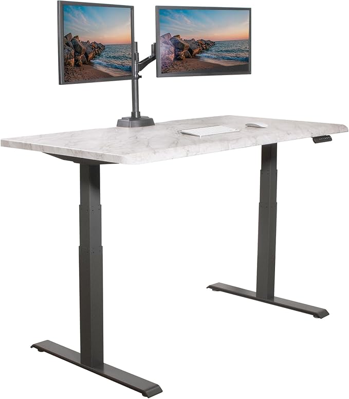 Vari ComfortEdge 60x30 Inch Adjustable Electric Standing Desk – Limited Edition Sit Stand VariDesk with Memory Presets & Sloped Front Edge + Tool-Free Assembly (Marble/Slate Legs)