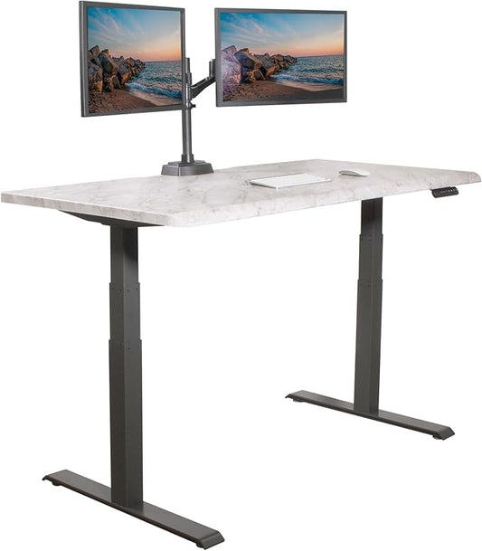 Vari ComfortEdge 60x30 Inch Adjustable Electric Standing Desk – Limited Edition Sit Stand VariDesk with Memory Presets & Sloped Front Edge + Tool-Free Assembly (Marble/Slate Legs)