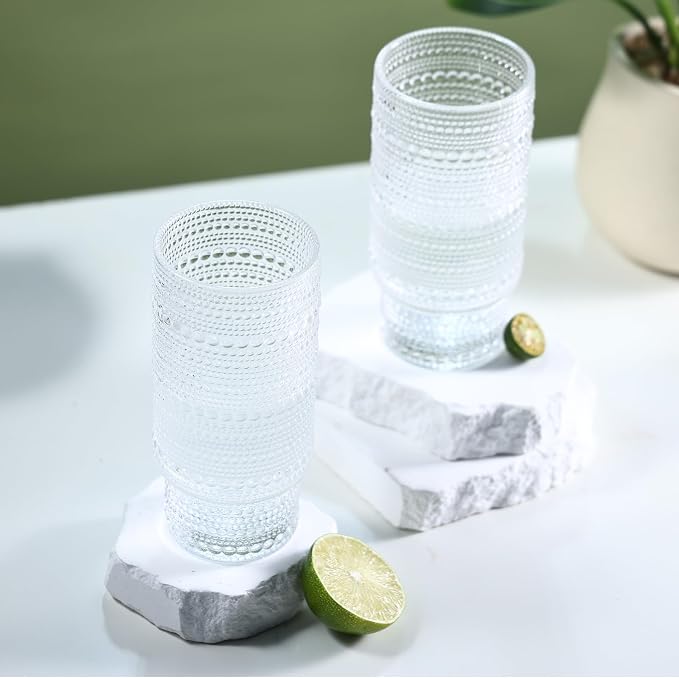 Large Capacity 16 oz Hobnail Drinking Glasses Set of 12, Vintage Glassware Drinking Glasses, Clear Water Glasses Tumbler, Cups for Kitchen, Juice, Beer, Cocktail, Whiskey