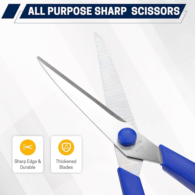 BURVAGY 8" Multipurpose Scissor Bulk 48 Pack, Comfort Grip Handles Ultra Sharp Blade Shears Stainless Steel Scissors for Office Home, All Purpose Scissors