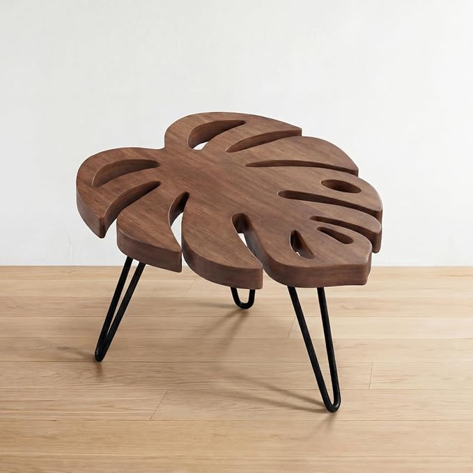 Novabright Monstera Leaf Short Plant Stand Small Wooden Plant Stool Stand Risers Pedestal Display Decorative for Flower Indoor Outdoor Rustic Farmhouse Table Balcony Home Office Bedroom Decor