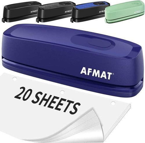 AFMAT Electric 3 Hole Punch - Effortless 20-Sheet Capacity | Heavy Duty, AC/Battery Operated, 9/32" Holes