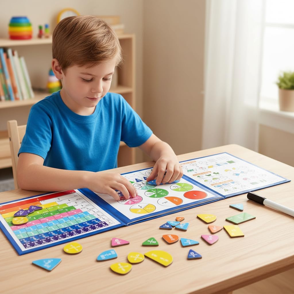 Skiennix Magnetic Fraction Demonstration Book - Educational Puzzle & Tiles for Montessori Math (3 Fold)