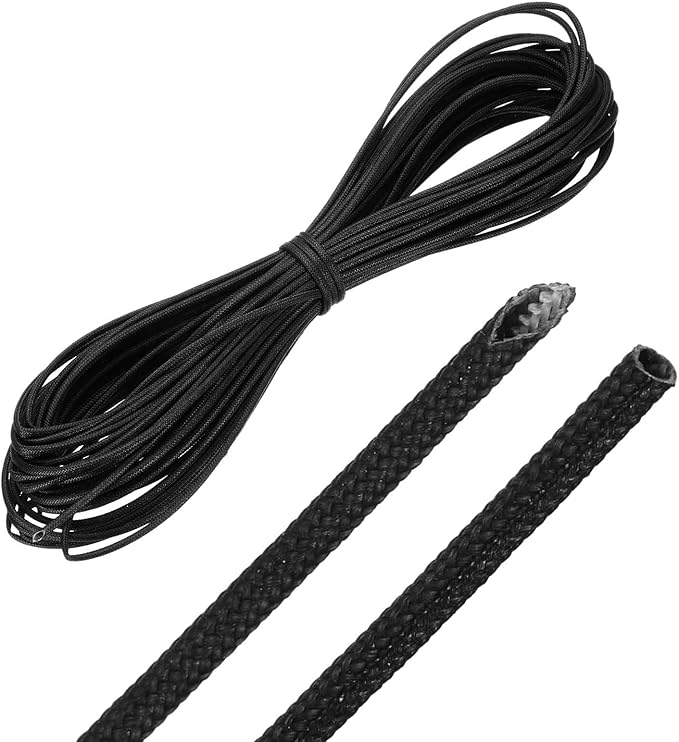 MECCANIXITY 49ft Braided Cable Sleeve, 1/32" ID 200C High Temperature 1500V Fiberglass Wire Insulation Cord Protector Organizer Wires Management for Motor Engine Fuel Line, Black