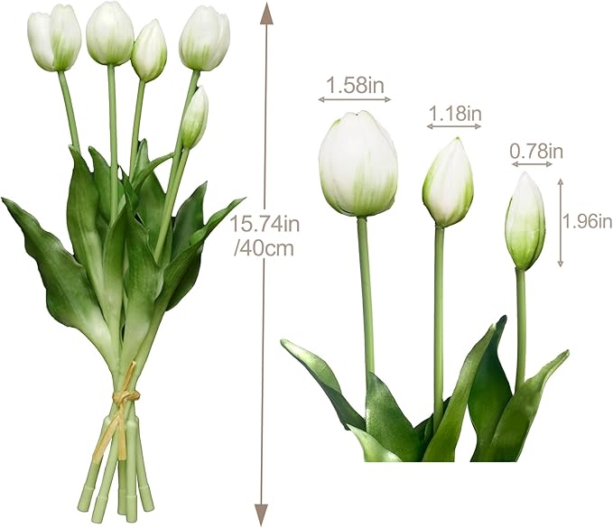 10 Pcs Fake Tulips Tulips Artificial Flowers Real Touch Fake Flowers Artificial Flower Bouquet for Home Table Party Wedding Decoration(White)