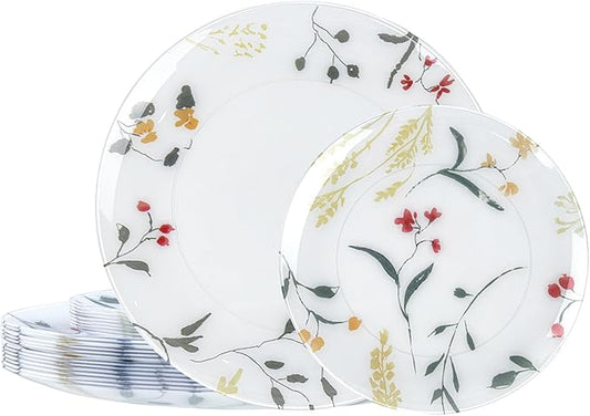 U-QE 20Pcs Wildflower Plastic Plates - Spring Floral Plates Disposable Heavy Duty, Fancy Floral Pattern Perfect for Weddings, Tea Parties, Holidays - 10.25" Dinner Plate & 7.5" Dessert Plate