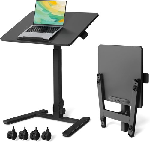 Gibbon Mounts Foldable Standing Desk - Mobile Sit-Stand Workstation with 90° Tiltable Top | Black