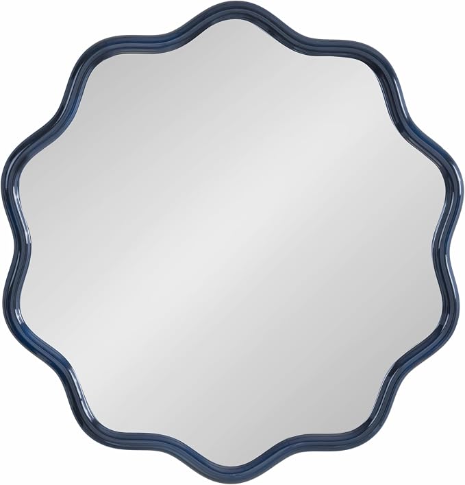 Kate and Laurel Talma Modern Round Scalloped Wall Mirror, 26 Inch Diameter, Navy Blue, Decorative Wavy Circle Mirror for Use as Bathroom Mirror for Over Sink or Nursery Mirror Decor