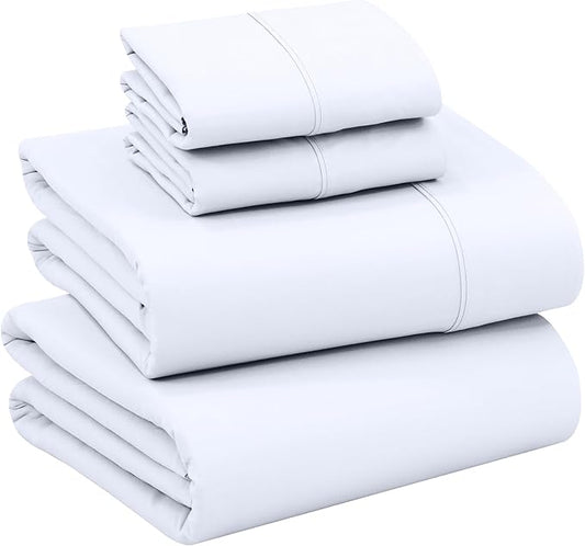 RUVANTI 100% Cotton King Size Sheets Set, 4 Pieces, Soft & Breathable Percale Weave Bedding, Deep Pocket 16", Hotel Standard, Crisp Cool Feel, Durable, Perfect Dyed Bed Sheet, Bright White