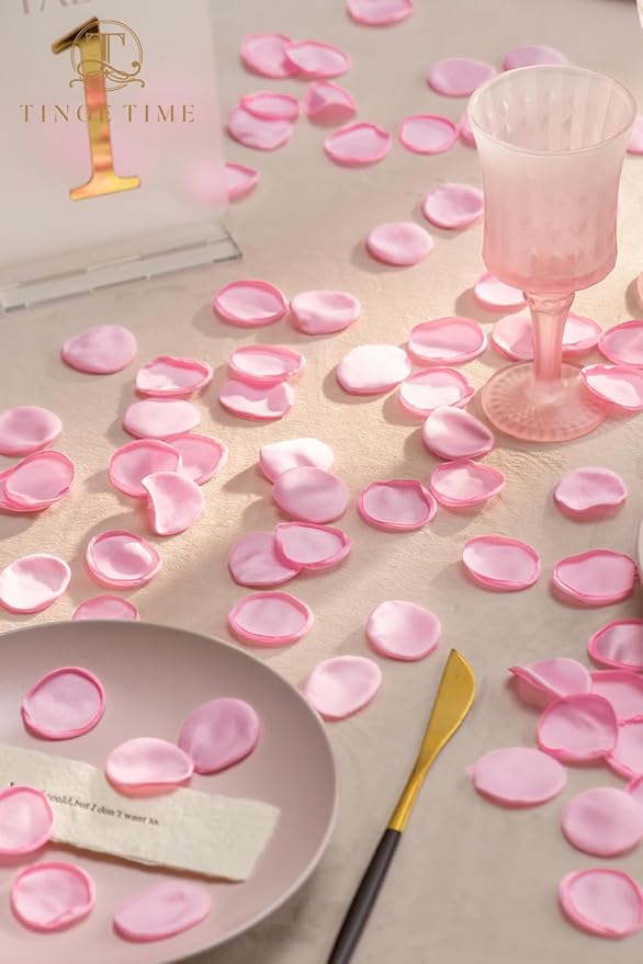 TINGE TIME 200pcs Rose Petals and Fake Roses Artificial Flowers for Wedding Decor, Bridal Shower, Party Decoration - Silk Flower Petals Bulk Pack (Pink)