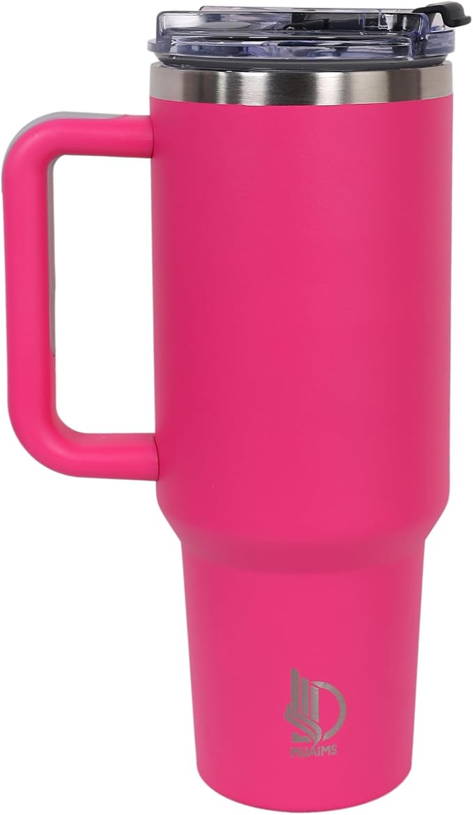 40oz Insulated Tumbler with Handle, Leakproof Straw Lid & Carry Handle - Double Wall Vacuum Insulation Keeps Ice 24 Hours, BPA Free Stainless Steel Water Bottle (Razzmatazz)