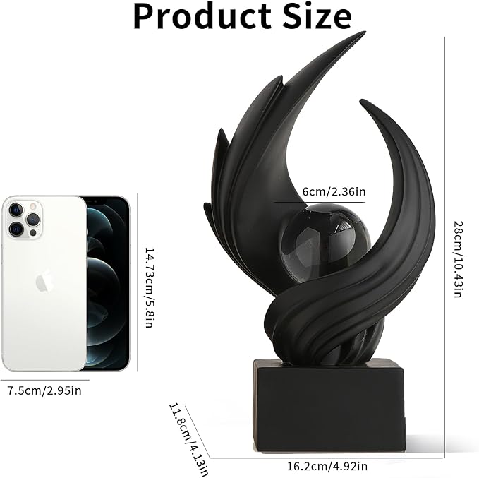 Modern Art Statue Decor, Abstract Swirl-Shaped Sculpture with Glass Ball Resin Art Figurines Centerpiece Sculptures for Home Decor Living Room Stand Coffee Table Office Bookshelf Decoration (black)