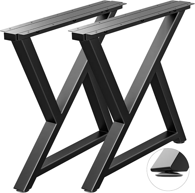 TOCRETOARE Metal Table Legs Heavy Duty, 28”H x 35”W, Metal Furniture Legs for Dining Desk Bench and Coffee Table, Industrial Black DIY Iron Bench Legs, Set of 2