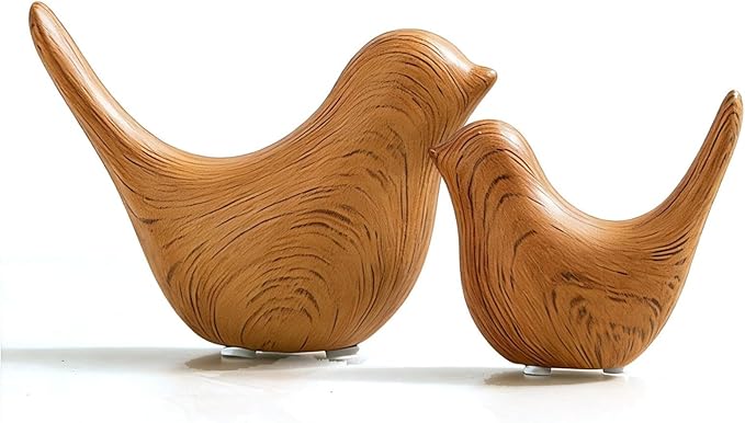 Boho Bird Statue, Vintage Bird Figurine Sculpture for Home Decor, Shelf Decor, Living Room, Bedroom, Office, Decorative Bird Gift for Women - Wood-Look Pair
