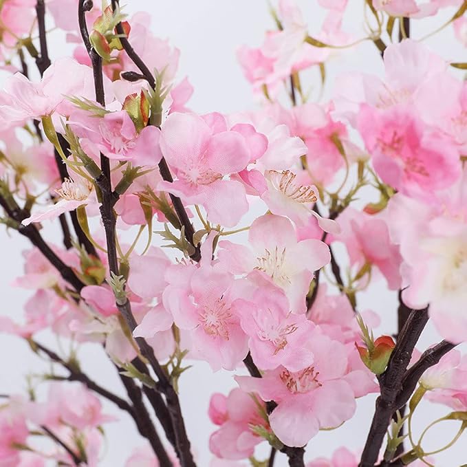 LESING 4pcs Artificial Cherry Blossom Stems,41.4" Realistic Fake Silk Long Stems Artificial Flower Branches for Floor Table Home Wedding Decoration (Pink-1)