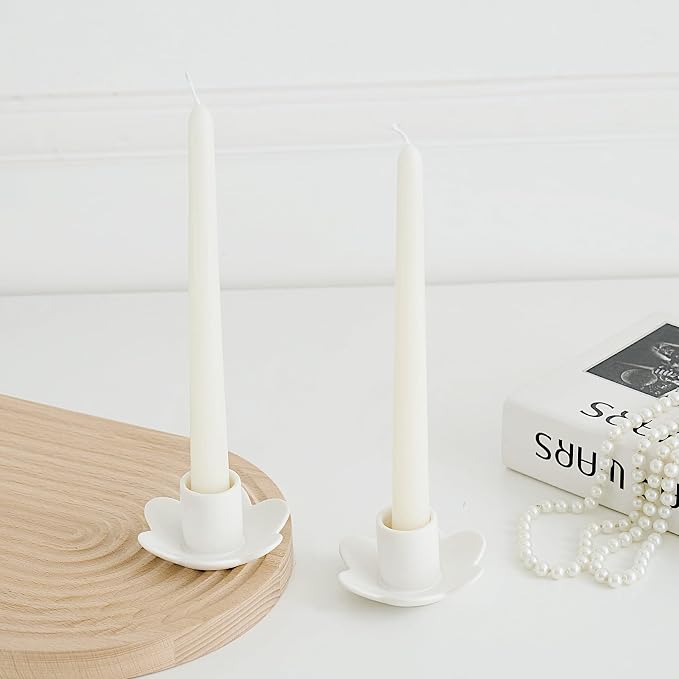 Ceramic Taper Candle Holders,Vintage Candlestick Holder Centerpieces for Home Wedding Decoration, Housewarming Gifts,Pack of 2 (Flower Shape B Style)