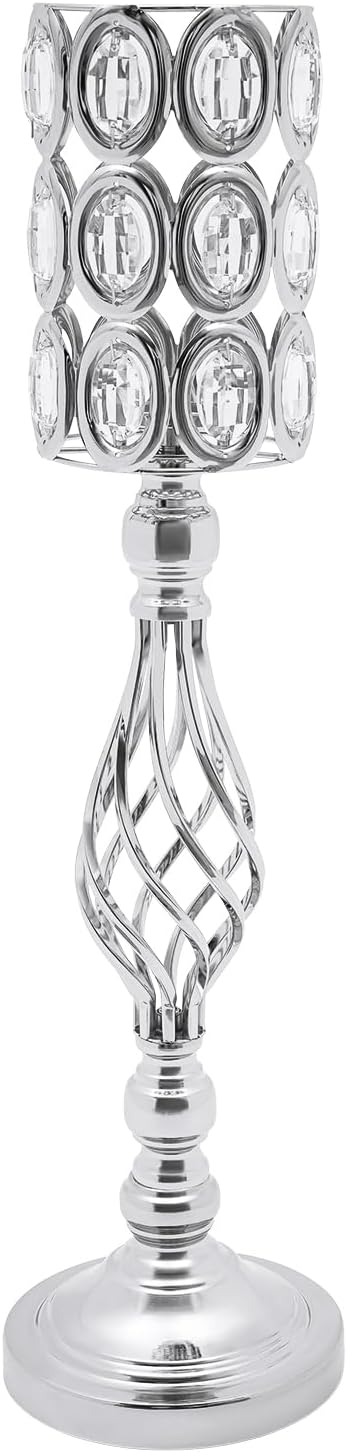 Wedding Centerpieces for Tables, 10 Pcs Vases for Centerpieces with Crystal Beads, 24in Tall Wedding Vase for Tables, Metal Flower Vase Stand with Crystal Beads(Silver)