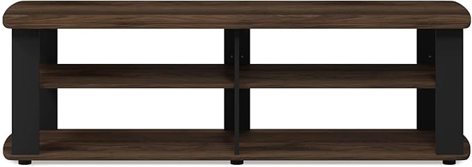 Furinno NELLY TV Stand, 3-Tier Entertainment Center with Open Shelves Storage, TV Console for TV up to 50 Inch, Soft Edges, for Living Room, Bedroom, Columbia Walnut