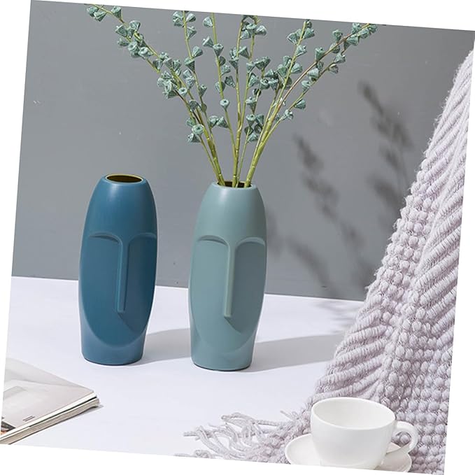 STOBAZA Abstract Navy Blue Plastic Vase Stylish Home Ornament Lightweight Decorative Container for Dried Flowers Smooth Mouth Desktop Flower Arrangement Centerpiece for Office and Living