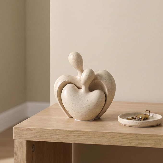 Ceramic Couple Statues Home Decor Aesthetic Abstract Sculpture Modern Decorative Statue for Living Room Bedroom Bookshelf Table Centerpiece Office (Beige)