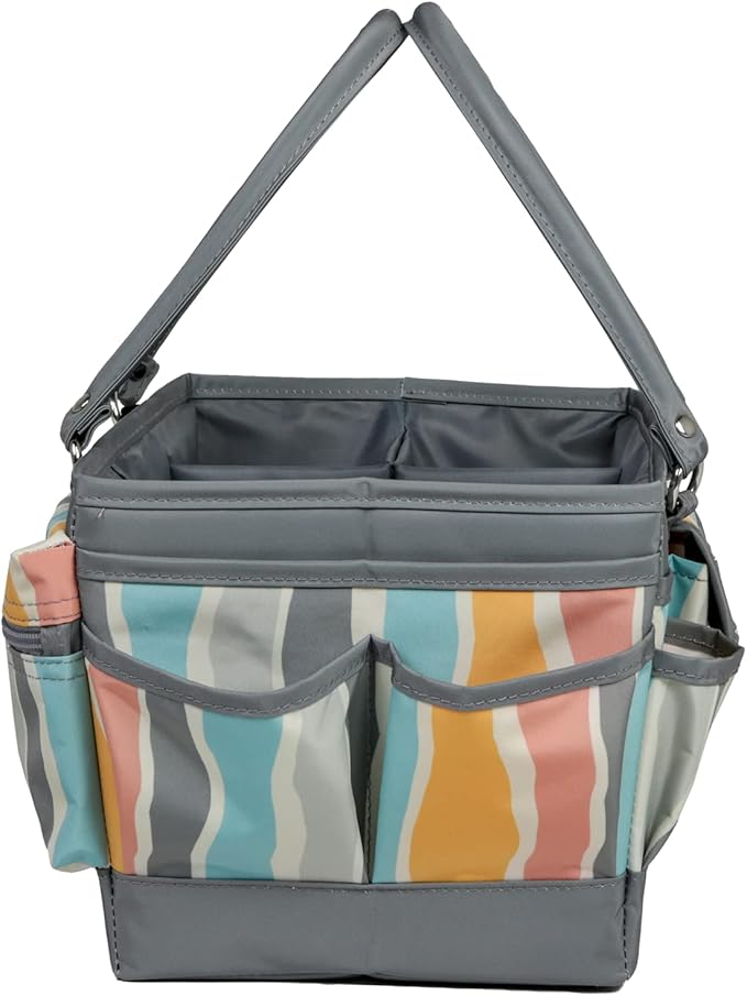 Everything Mary Deluxe Store & Tote Organizer – Grey Stripes Craft Caddy with Handle – Art Storage Tote for Sewing, Scrapbooking, DIY Projects & Crafting Tools