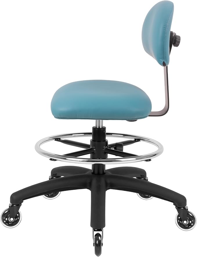 Chair Master FSS Series Square seat (20"-28") seat Height Chair. Vinyl-for Office, Garage, Desk, Shop, Computer, Doctor, Medical, Easy to Clean! 18" Footring (Aqua, Mid Stool, Rubber Roller Casters)