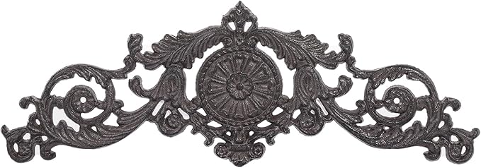 Sungmor Antique Style Cast Iron Wall Decor - Ornate Scroll and Floral Design Metal Plaque for Home or Garden Décor - Fireplace Mantel, Furniture Decorative Accent - 17.5 Inch & Rustic Black Finish