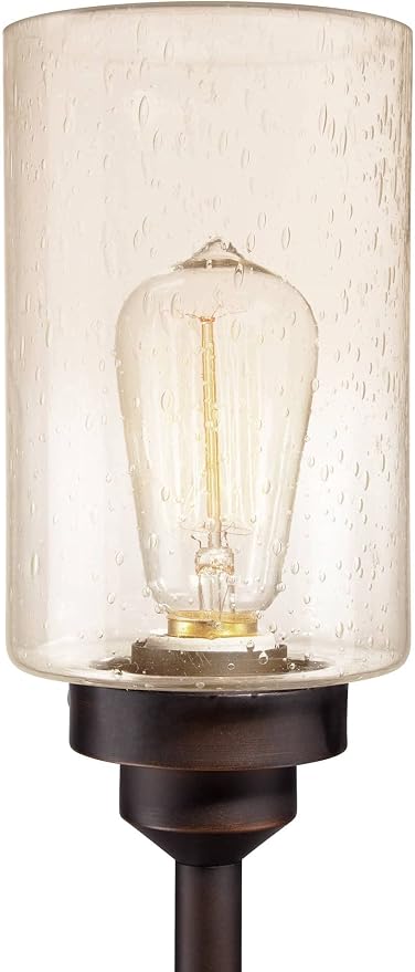 Franklin Iron Works Libby Modern Industrial Tree Floor Lamp Standing 66" Tall Oiled Bronze Metal 3-Light Amber Seedy Glass for Living Room Reading Bedroom Office House Home Decor