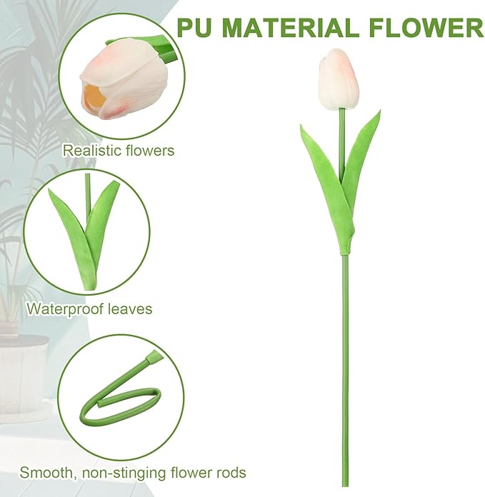 uxcell 20pcs Tulips Artificial Flowers, Faux Flowers Silk Fake Tulip Stems Real Touch for Wedding Bouquet Centerpiece Table Party Decoration(Light Peach Pink)