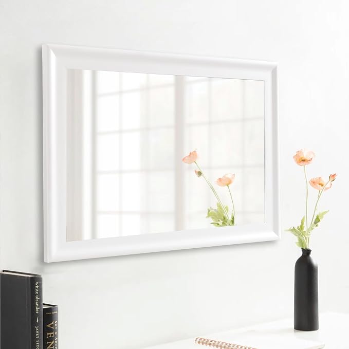 CULER White Wall Mirror for Bathroom,Rectangle Rustic 24 x 36 inch Hanging Vanity Mirrors with Wood Grain Pattern for Living Room,Bedroom,Entryway (24x36 inch, White)