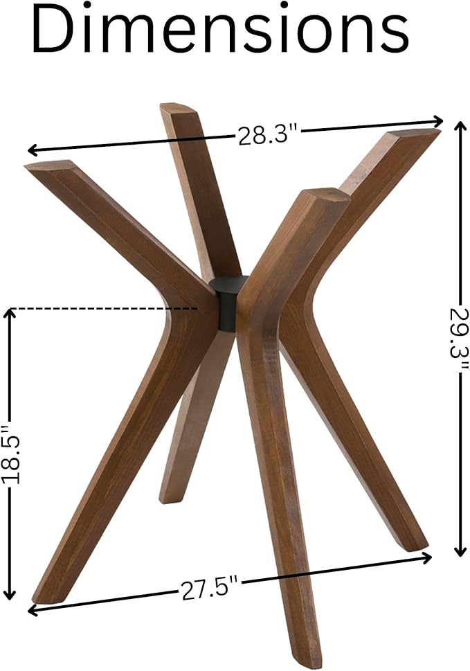 Mid Century Solid Beech Wood Modern Dining Table Base Only, Pedestal Table Bases, Wooden Legs for Kitchen Tables, Glass Top Wood Top Assembly Tools (Glass Tabletop Anti-Slip Pads, Walnut)