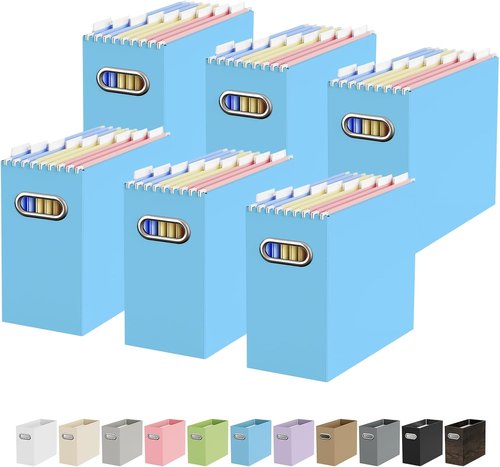Oterri File Organizer Box - Portable Collapsible Cardboard Folder for Letter Size Files | 6-Pack, Blue