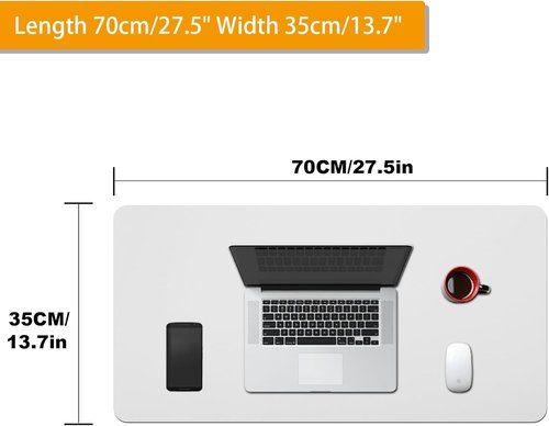 Large Leather Desk Pad Protector by [Brand Name] - Non-Slip Durable Office Mat for Writing & Computer Use | White 27.5" x 13.7"