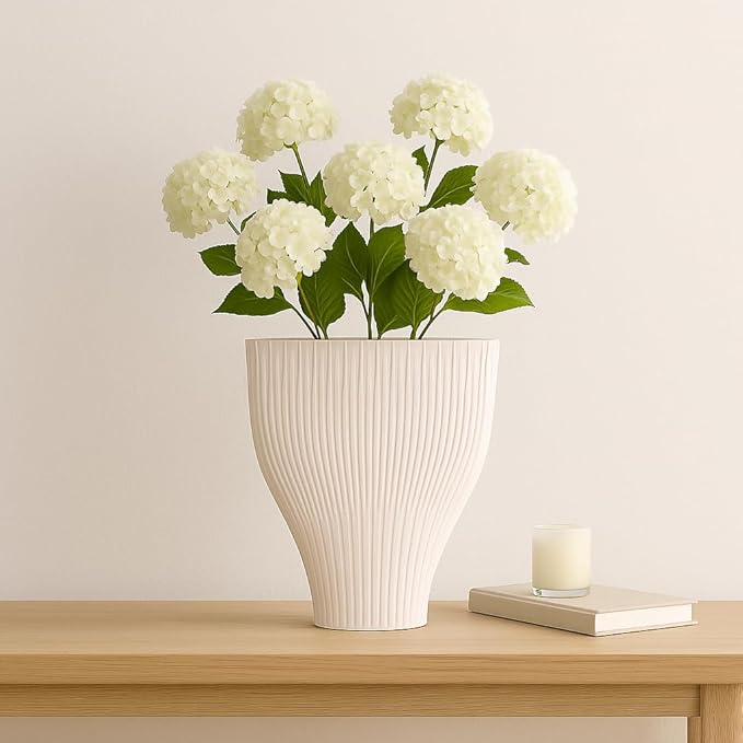 Ceramic Vase for Home Decor – Elegant Flower Vase for Living Room, Table Accent, or Bedroom Decor – 3D Printed Accent Piece for Office, Room, or House Styling – 14” Ivory