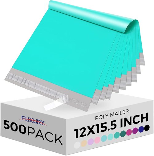 Fuxury Poly Mailers - 12x15.5 Inch Waterproof Shipping Bags | 500 Pcs Strong Adhesive for Small Business
