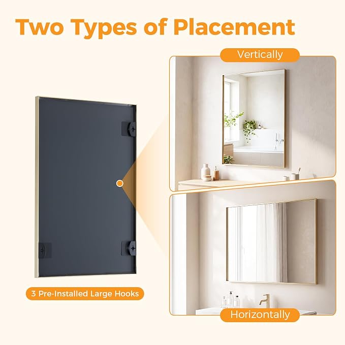Sweetcrispy Bathroom Mirrors for Over Sink, 24" x 40" Rectangle Wall Mount Mirror with Metal Frame, Modern Vanity Mirror with Tempered Glass, for Home Decor, Anti-Rust, Gold