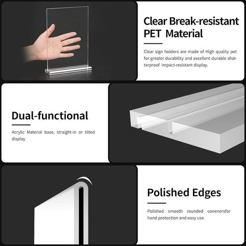 Skiennix 6-Pack Clear Acrylic Photo Frames - Double-Sided Table Display Holders | 5x7 Size, Vertical or Tilted