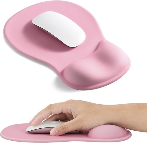 EooCoo Ergonomic Pink Mouse Pad - Gel Wrist Rest Support for Pain Relief | Contoured Design for Carpal Tunnel