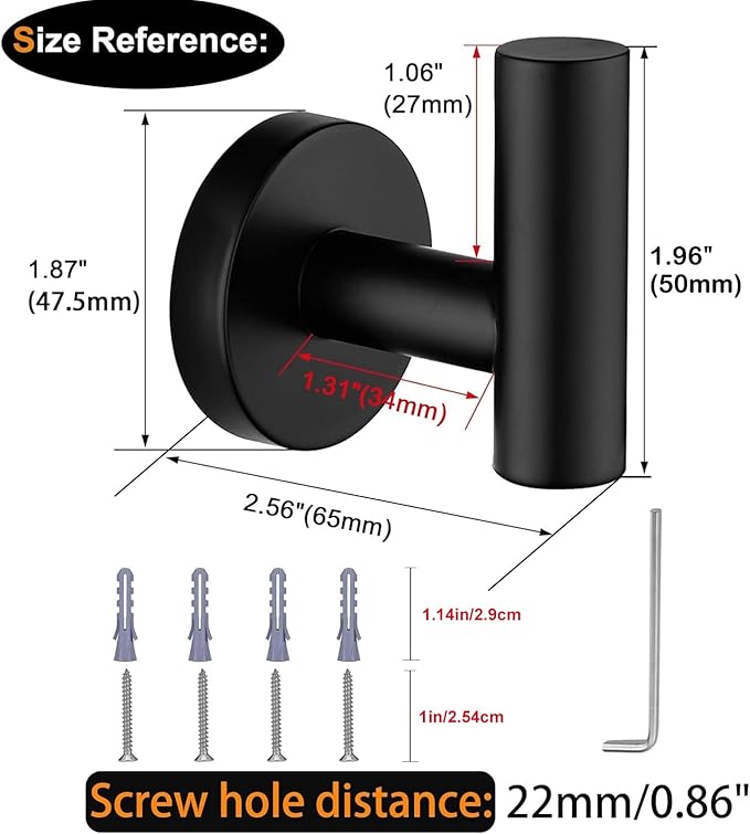 Nolimas Towel Coat Hook Matte Black SUS304 Stainless Steel Bathroom Clothes Cabinet Closet Sponges Robe Hook Wall Mounted Round Kitchen Heavy Duty Door Hanger 2 Packs