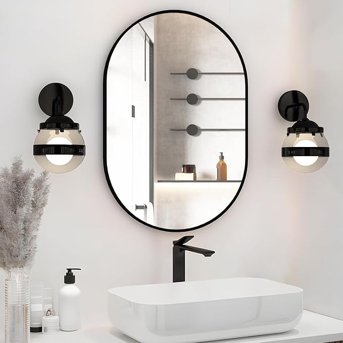 Oval Bathroom Mirror Wall Vanity Oval Mirrors, 20"x30" Black Bathroom Mirrors for Over Sink Pill Mirrors Capsule Wall Mounted Mirror, Modern Mirror with Metal Frame for Wall Decor