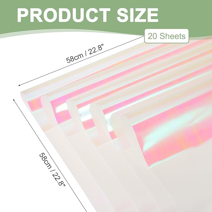 PATIKIL 22.8 x 22.8 Inch Flower Wrapping Paper, 20 Pcs Iridescent Double Sided Plastic Bouquet Packaging Waterproof Florist Supplies DIY Crafts Gift Packaging Gift Box Wedding, White