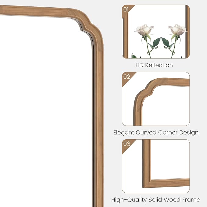 WallBeyond Wood Frame Wall Mirror Rounded Corner Arch Rectangle Mirror for Entryway, Living Room or Bedroom Home Decor - Light Woodgrain [20" x 30" Honey-Colored]