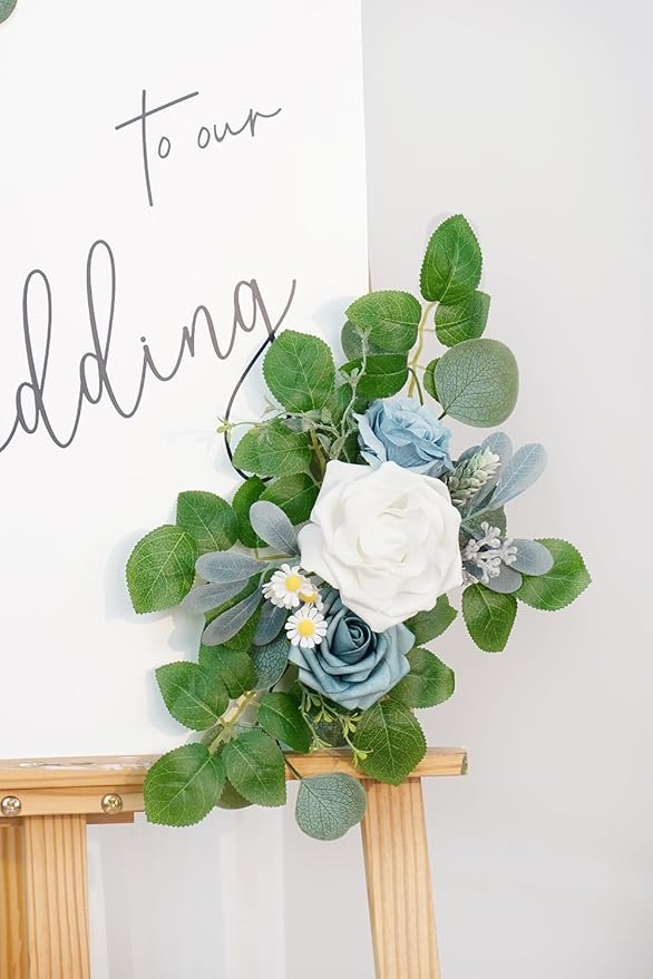 WEIERYUE(Pack of 2 Artificial Flowers Decorations,Artificial Arch Backdrop Garlandfor Ceremony Party Reception Entrance Welcome Easel Door Floral Decor Wall Home Entryway Outdoor(Blue of The Sky)
