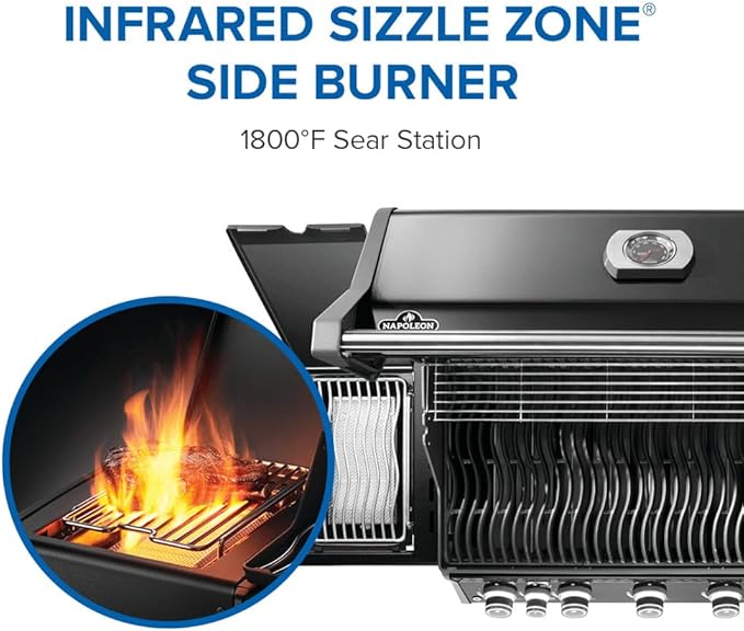 Napoleon Rogue PRO 625 Propane Gas Grill with Infrared Side Burner, Black, Durable 6-Burner Backyard Grill