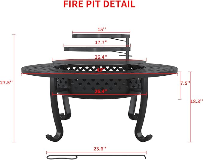 ZIENLIFE 43 Inch Fire Pit with 2 Grill, Outdoor Wood Burning Firepit with Lid, Metal Round Table for Backyard Patio Garden Picnic Camping Bonfire