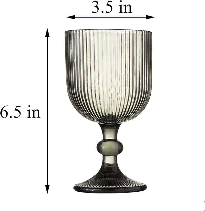 12 Pcs Vintage Wine Glasses, 11 Ounces Colored Glass Water Goblets, Unique Embossed Pattern High Clear Stemmed Glassware Wedding Party Bar Glass Drinking Cups Fancy Glasses Vertical Line Grey Set